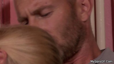 thin blond teenage deepthroats and rides aged giant penis