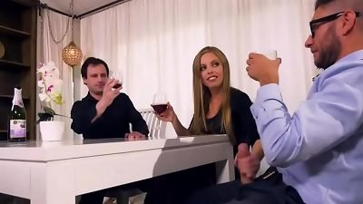Sneaky hand-job To Her Husband's boss Under The Table - full video On FreeTaboo.Net