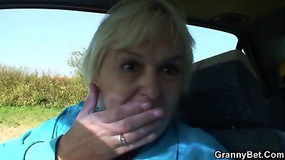 He smashing highly elderly blonde grandma roadside