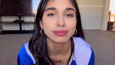 Dallas Cowboys Cheerleader breasts smacked deep-throats stiffy & eats jizm