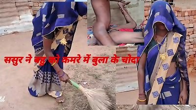 She took off her blue saree and petticoat and got her booty screwed by her step father-in-law and got her cunt and culo fucked naked.