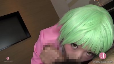 [HentaiCosplay] Green-haired nice cosgirl gives a giant deepthroat job!