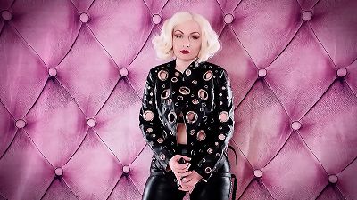 Rude strap dildo pov femdom video. Leather leggings and black jacket. domina Arya Grander.