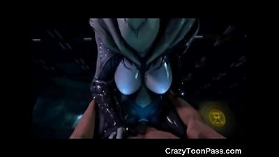3d Creepy Alien damsel rides Human Dick!