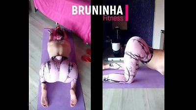 insane fitness doing yoga with cock-squeezing leggings