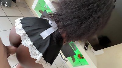 chesty black Maid Gets Her white manager to spunk twice