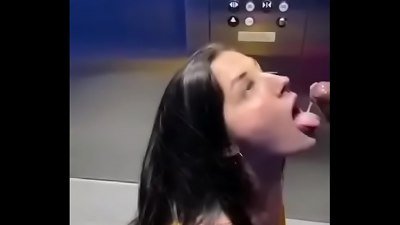 white damsel sucks big black cock in elevator