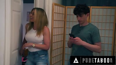 unspoiled TABOO Cunning Cory haunt Blocks Stepson At Door While husband smashes His Naive gf Leana Lovings