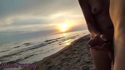 French milf blowjob inexperienced on nude Beach public to stranger with cumshot 02 - MissCreamy