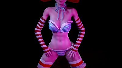 crimson head woman with pigtails dancing : 3 dimensional hentai