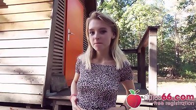 juicy teenager Lily Ray gets pounded behind an aged shack and drinks a thick load! (ENGLISH) Dates66.com