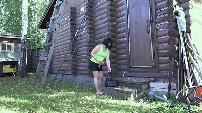 ass-fuck penetration outdoors. milf in a short skirt without panties penetrates her ass in a public place.