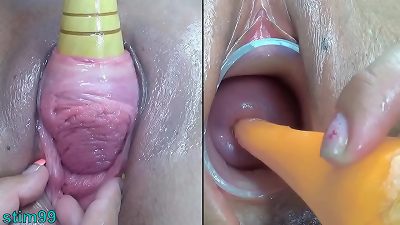 lesbos milf Peehole penetration & fuckin' with vegetables
